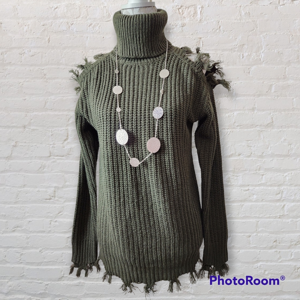 Almost Famous Destructed Boho Goth Punk Grunge Ripped Turtleneck Sweater M